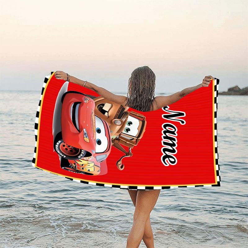 1pc Cars2 Beach Towel with Custom Name, Beach/Swimming/Bath/Picnic/Camping Towel, Suitable for Seaside Beaches