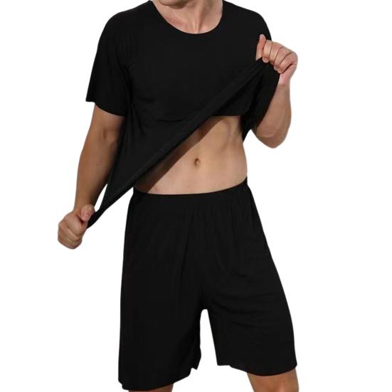 

Мужской спортивный костюм из 2 шт./компл., футболка с круглым вырезом и коротким рукавом, эластичная талия, широкие шорты, комплект из ледяного шелка, однотонная одежда для сна, домашняя одежда 4XL