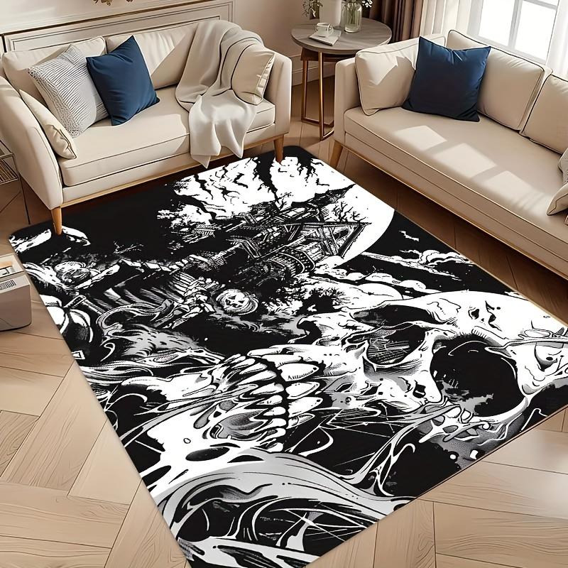 

Halloween Skull Castle Floor Mat - Machine Washable Black White Esports Rug for Bedroom Kitchen Entryway Gothic Home Decor 40x60cm