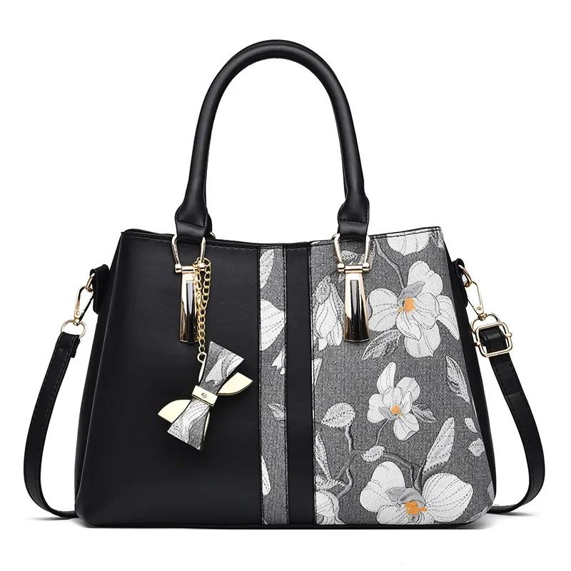 Women Embroidered Flower Large Capacity Handbag Shoulder Bag