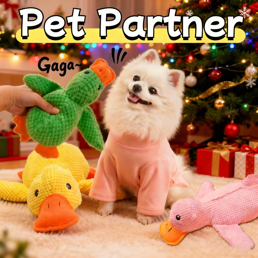[Chew-Resistant Duck Toy] Chew-Resistant Interactive Yellow Duck Doll with Squeaking Sound | 3 Colors, Bite-Type Plush Toy for Cats&Dogs-Pet Supplies
