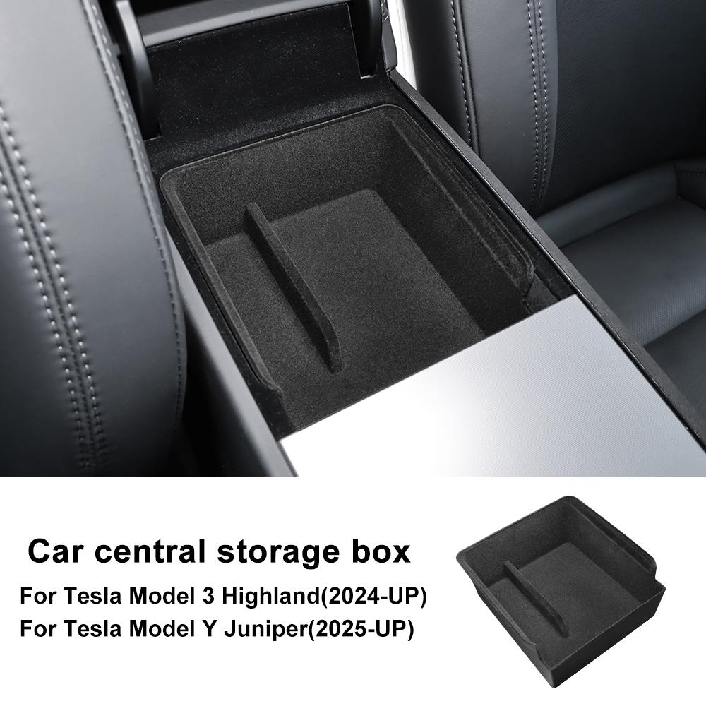 Car Armrest Storage Box For Tesla Model Y Juniper 2025 Model 3 Highland 2025-UP ABS Center Console Organizer Tray Accessories