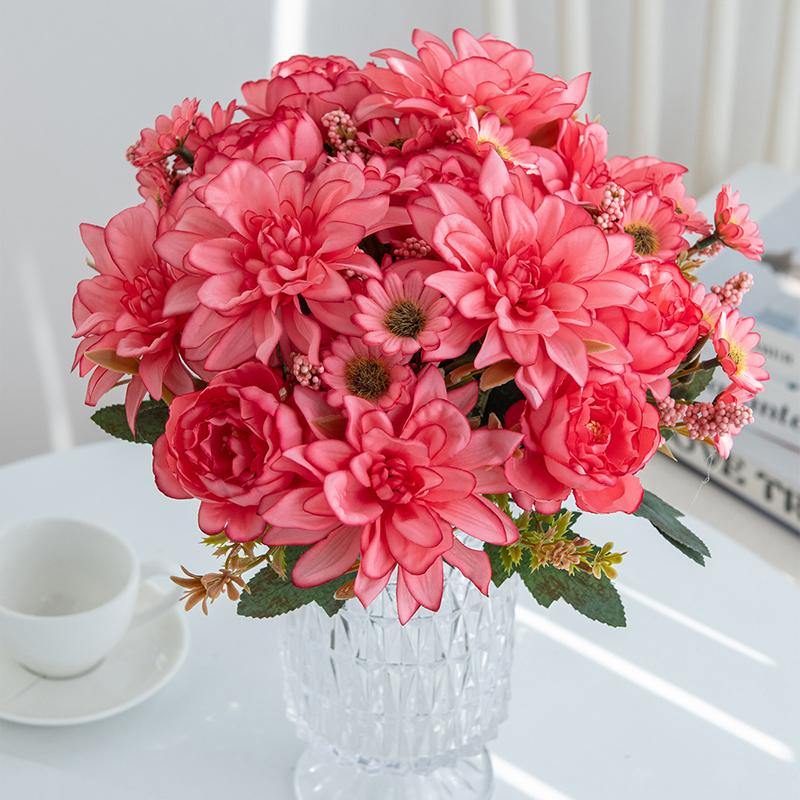 1 Stück Heißer Verkauf Kunstblume Seide Dahlie Rose Gänseblümchen Weihnachten Heimdekoration Bonsai Zimmer Hochzeit Brautstrauß Party DIY Box