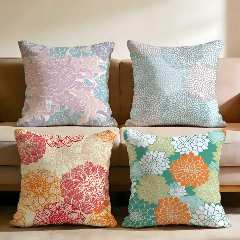 Dahlia Flower Pattern Cushion Cover Multi-Scene Pillow Cover for Home & Car - Reversible, Soft & Durable for Daily Use