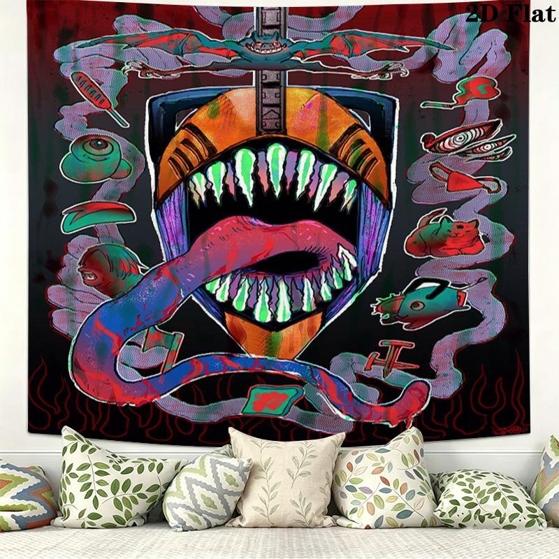 Chainsaw Man Wall Tapestry Aesthetic Wall Hanging Printed Fabric Blanket Decorative Tapestries For Bedroom Living Room Home Decor