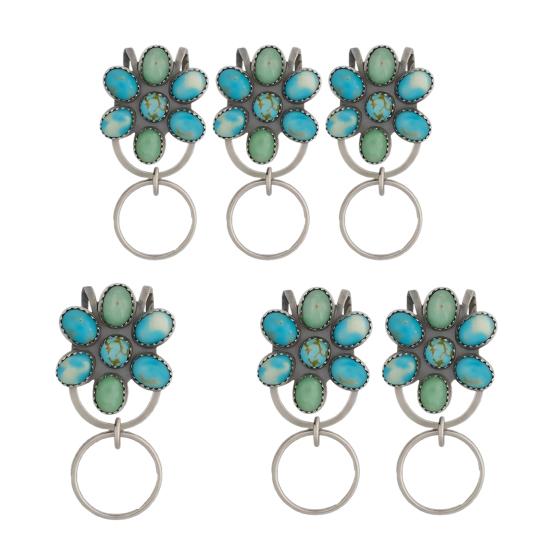 Turquoise Inlaid Bag Clip Key Holder Bohemian Style Flower Design Key Finder Car Keychain