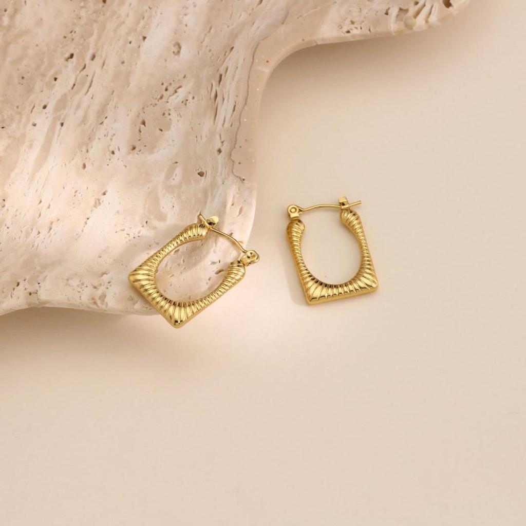 18K Gold Plated Geometric Irregular Hammered Stainless Steel Earrings