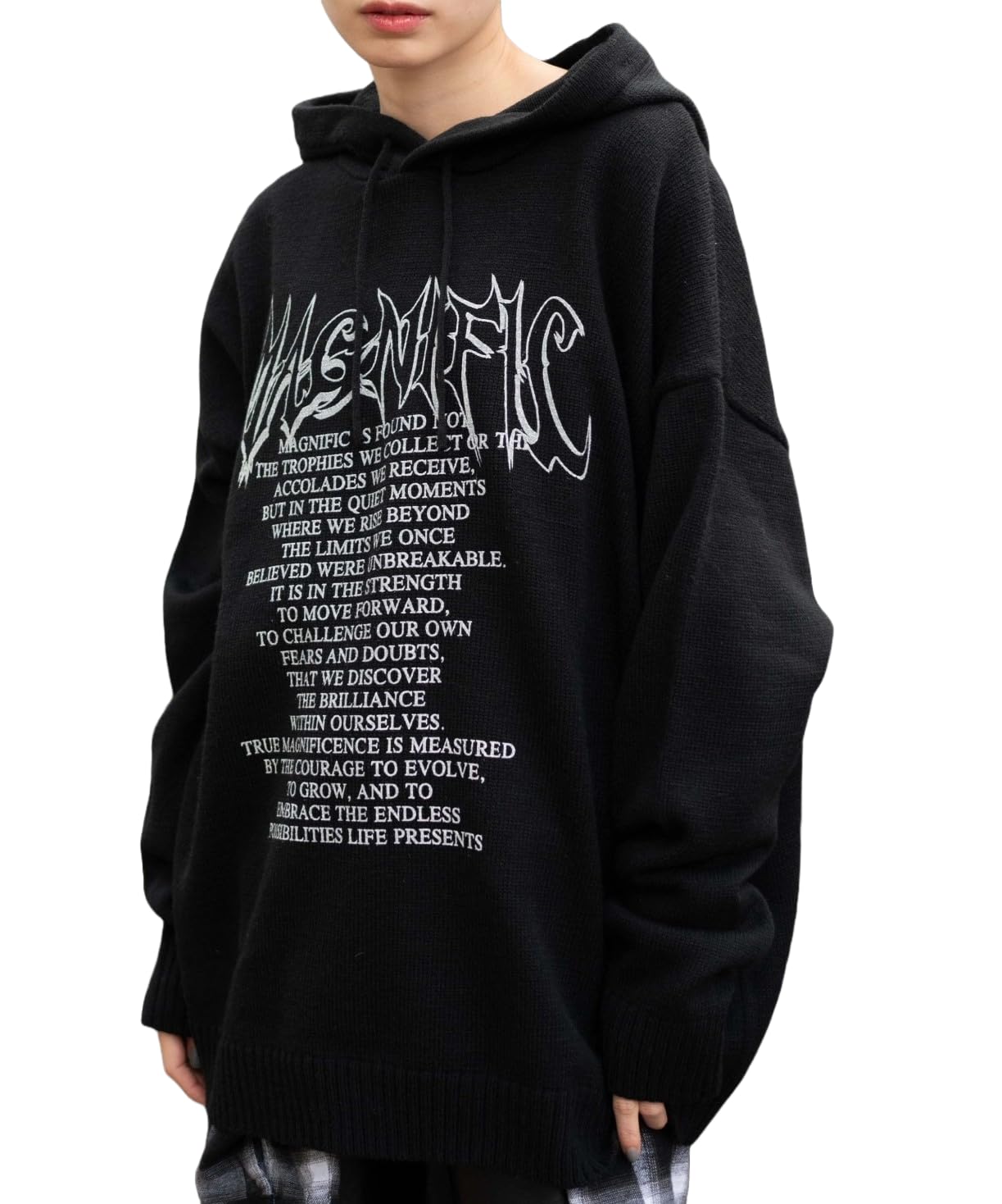 

WEGO Unisex Graphic Print Knit Hoodie with Casual Korean Loose Size Black Hood, Spring/Autumn/Winter Streetwear, Style, Fit, Gift, Men s, M, чёрный