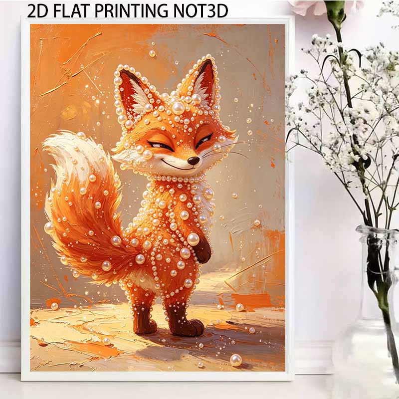 DIY 5D Pearl Bead Painting Kit with Frame Cute Fox Design Shiny Canvas Art for Bedroom Wall Decor and Gift Collection Modern Home Decor 123