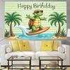 2D Tropical Beach Turtle Birthday Backdrop, Surf Themed Party Decor Banner