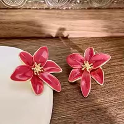 1pair Metal Flower Drops Oil Earrings European American Style Personality Fashion Stud Earrings Travel Wedding Accessories
