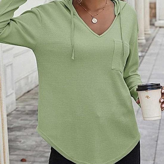 Independent Station New Women's V-Neck Long Sleeve Hoodie Waffle Sweater Women's