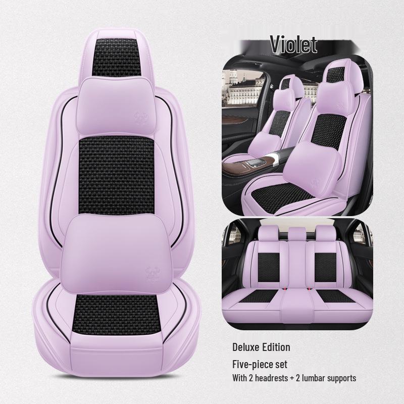 BS38 Ice Silk Leather All-Season Car Seat Cushion - Universal Fit for SUV, Sedan, Pickup, Off-Road Vehicle.