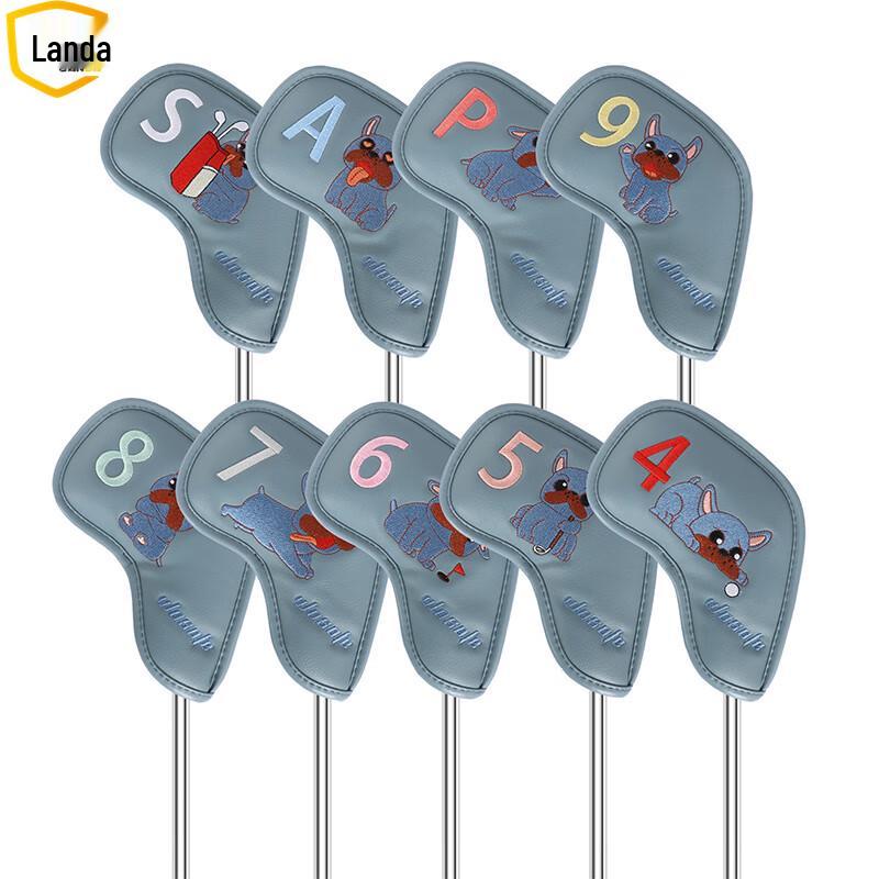 Landa Kreskówkowy Buldog Francuski Zestaw Pokrowców na Główki Żelazek Golfowych (9 szt)