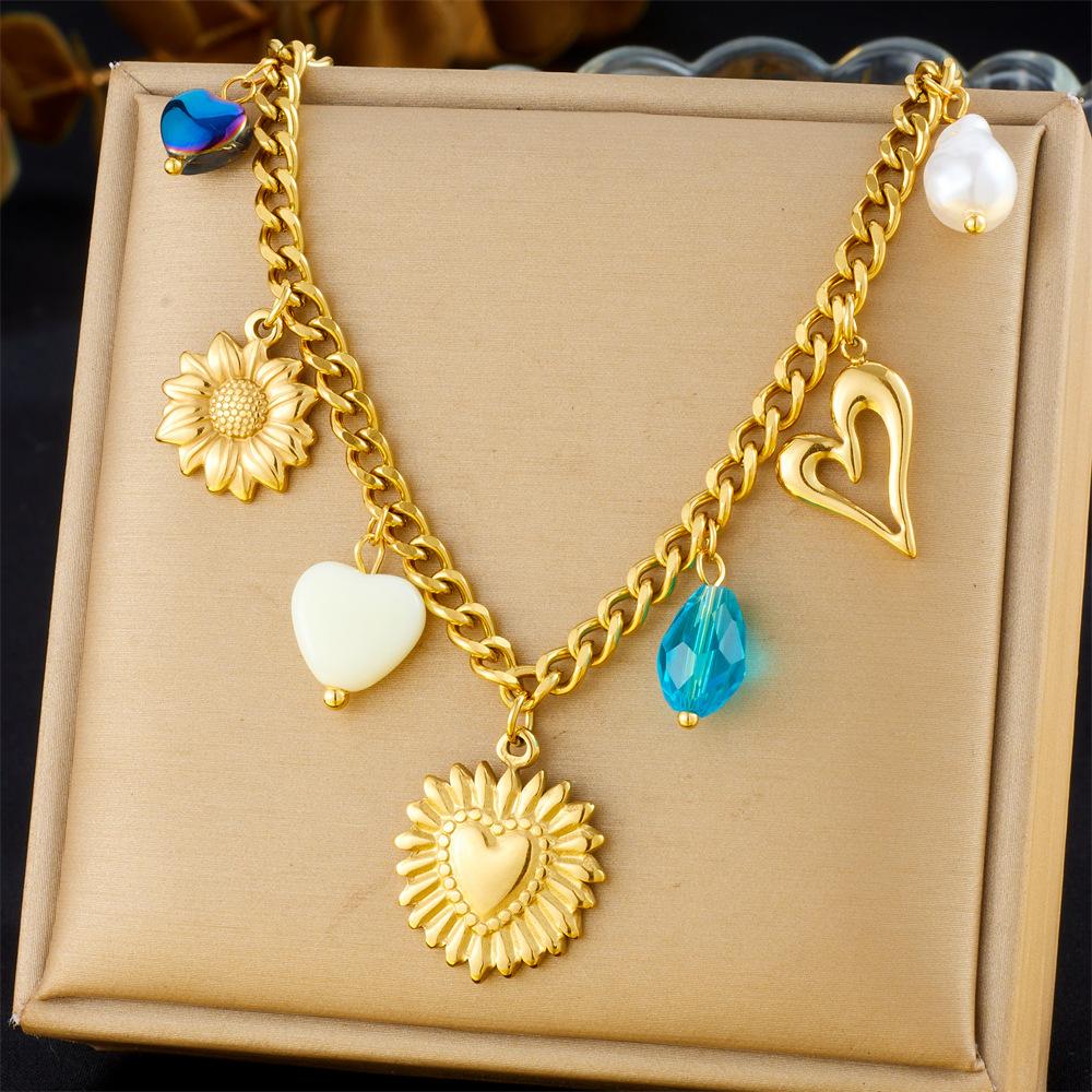 Vintage Multi Element Heart Bow Shell Cherry Cross Eye Chain Necklace