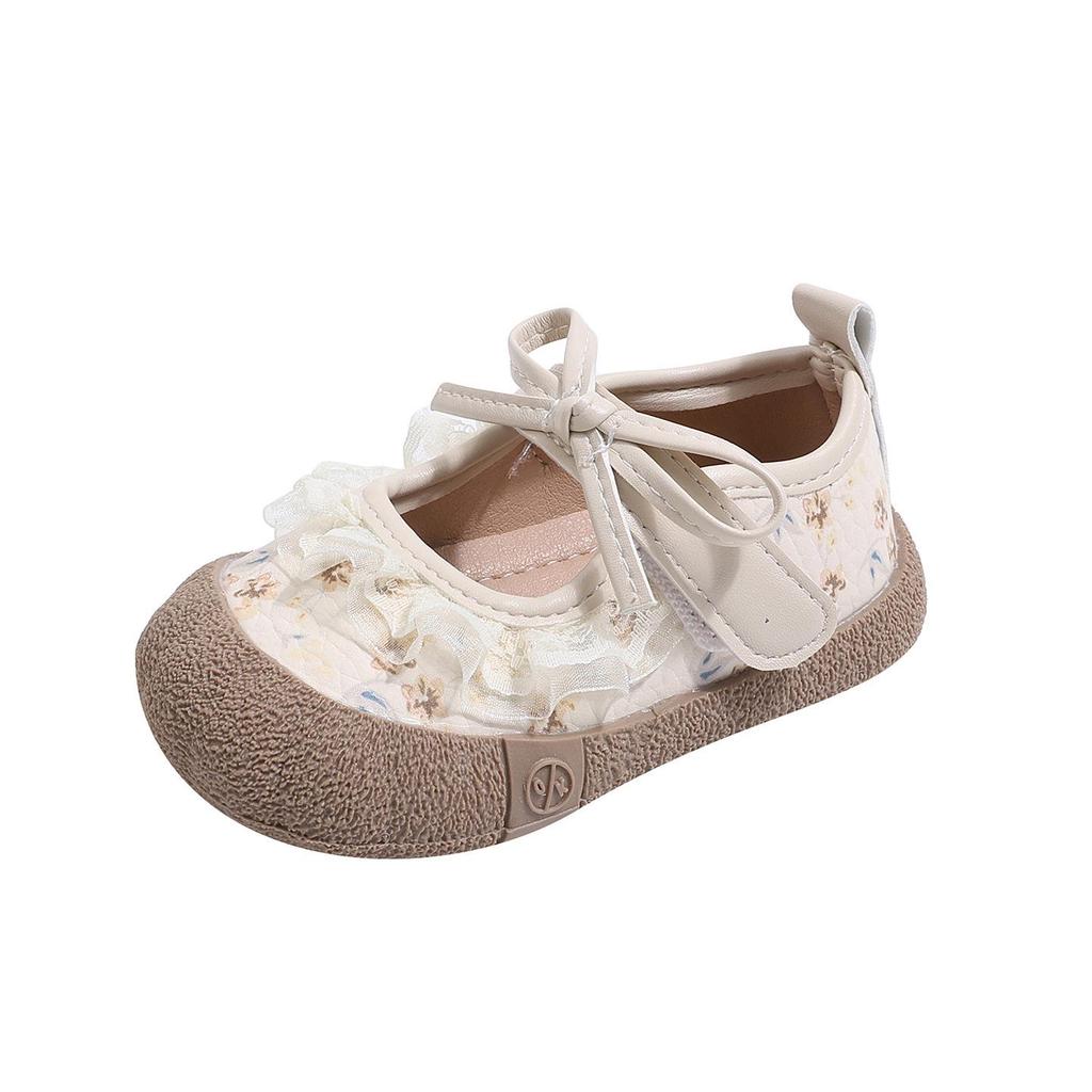 2026 Spring/Autumn Floral Bow Princess Flats - Girls' Mary Jane Leather Shoes for Toddlers