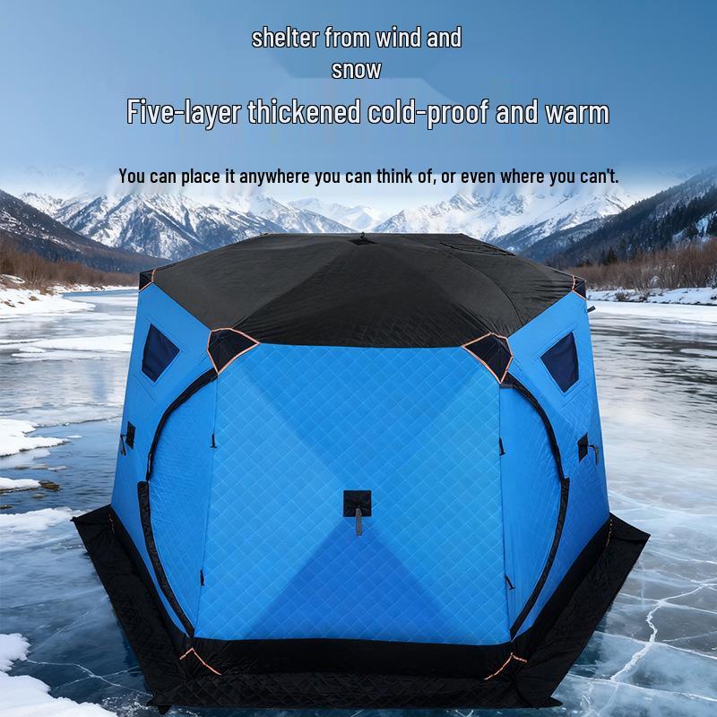 Hexagonal Warm Winter Ice Fishing Tent with Enhanced Windproof Cotton Insulation