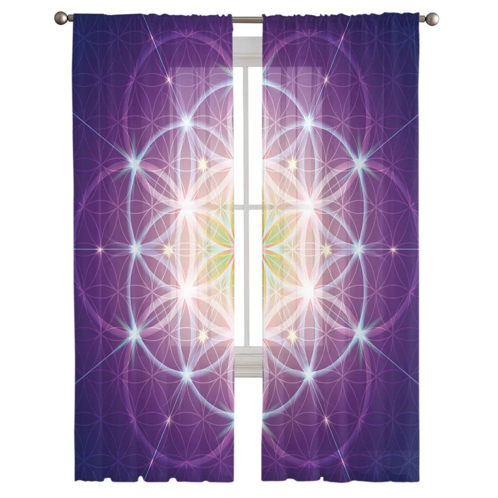 Life Of Flower Lila Gittervorhänge Ideal für Wohnzimmer Druck Transparenter Voile Vorhang Schlafzimmer Fensterabdeckung Vorhänge Jalousien Heimdekoration
