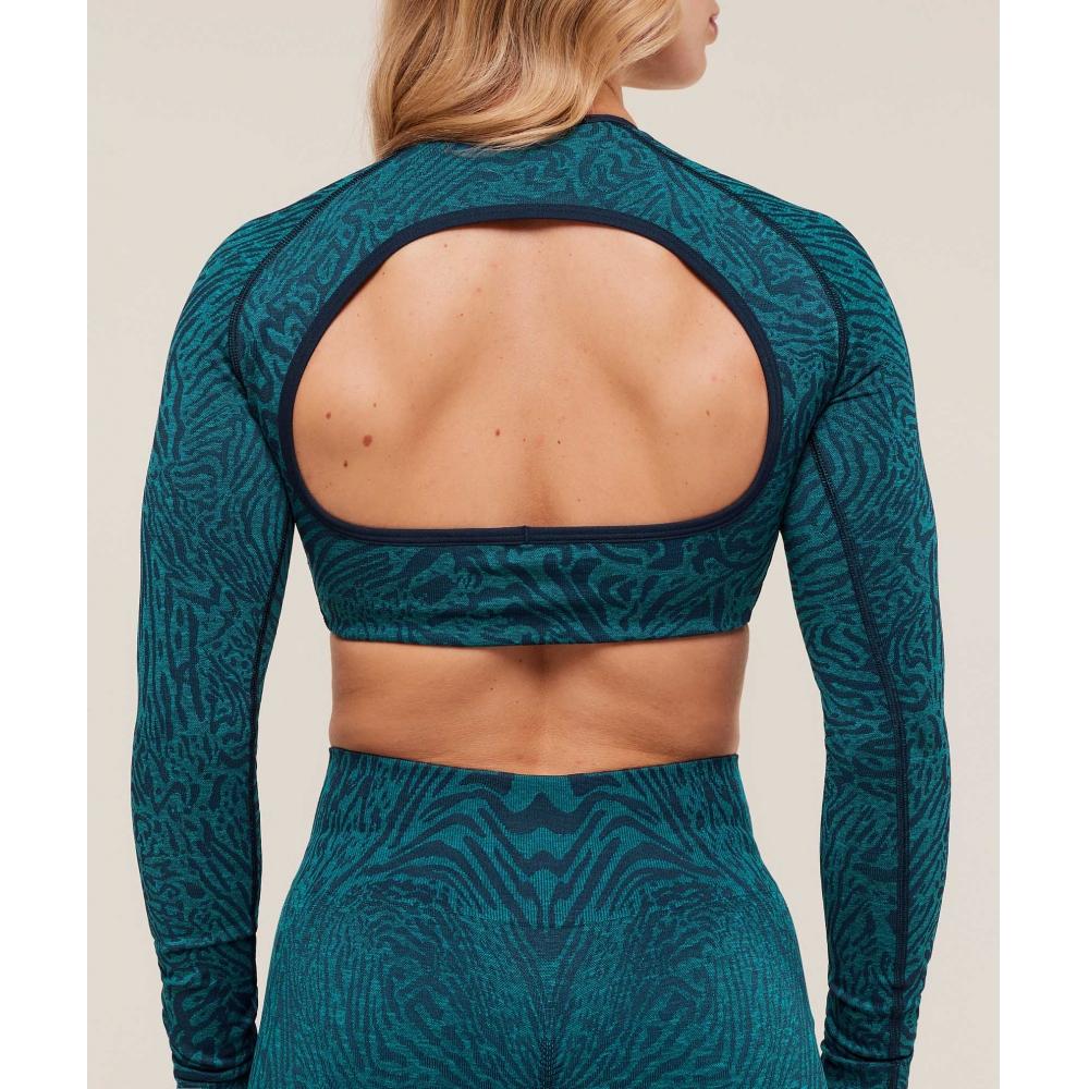 Gymshark Adapt Animal Long Sleeve Crop Top Navy Brand Blue B4c2z Udxw