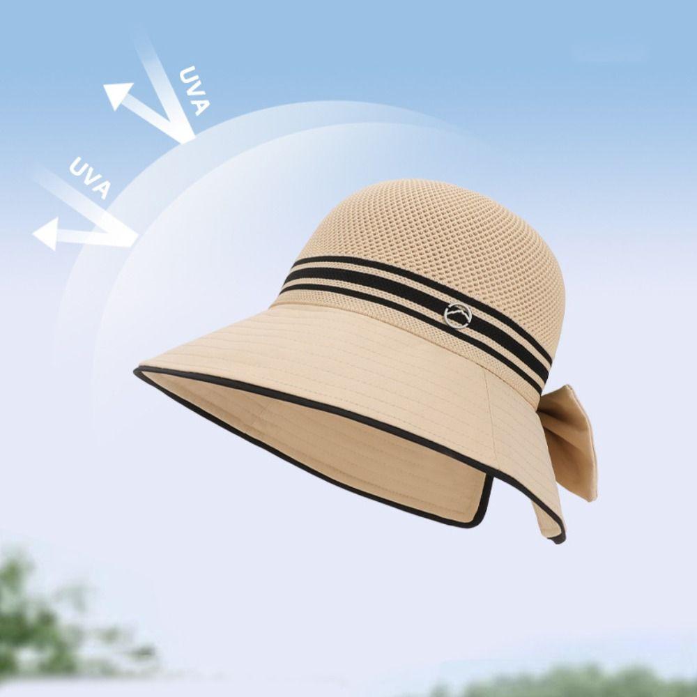 Weave Bow Fisherman Hat Large Bow Sunscreen Bucket Hat Sweet Women Sun Hat  Summer