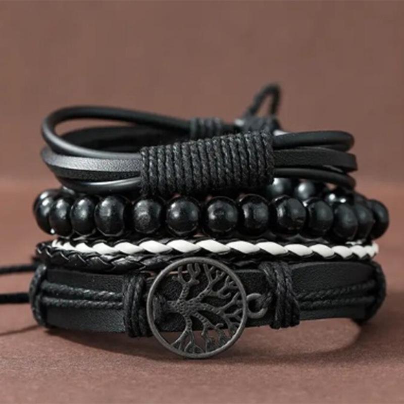 Retro Multi-Layer Men's Beaded Woven Bracelet Set