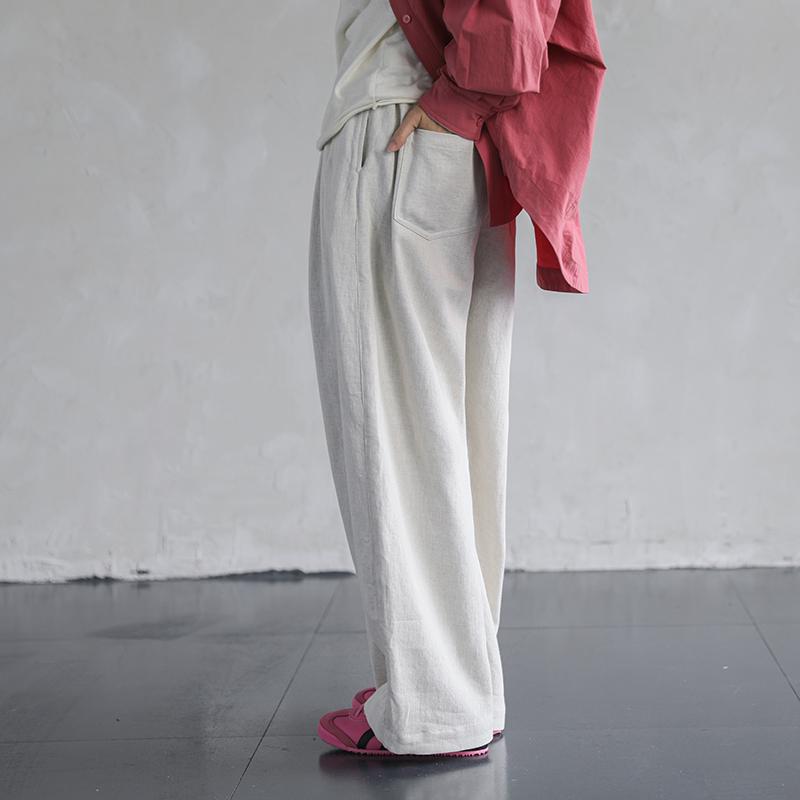 

Women s Slimming Linen Long Staple Cotton Trousers - 2026 Spring Loose Black Casual Pants Small