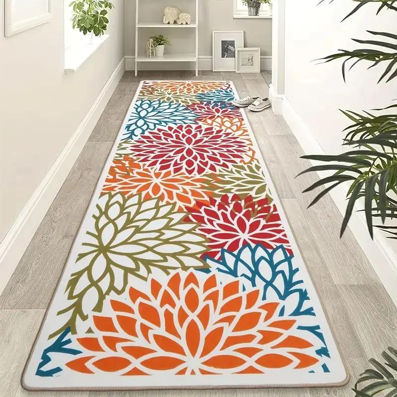 Flowers Hallway Runner Rug Indoor and Outdoor Areas Carpet Anti-Slip Living Room Laundry Room Kitchen Mat Home Decoration