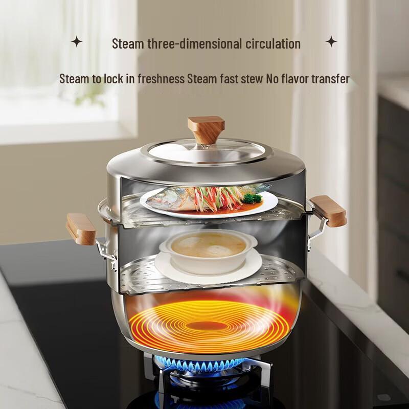 ASD Edelstahl 304 doppelwandiger Dampfgarer & Suppentopf, 32CM