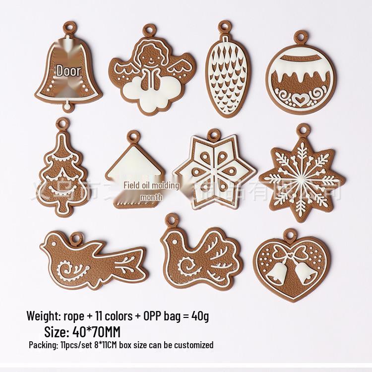Christmas Gingerbread Man PVC Ornament: Soft Rubber Snowman Cookie, House & Tree Decoration