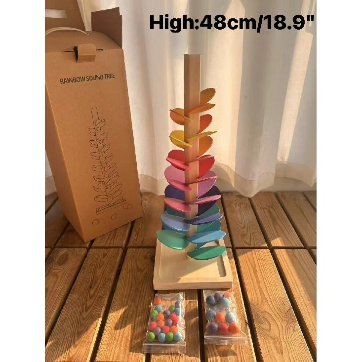 High Quality Rainbow Music Sounding Trees Wooden Petals Assembly and  Marble Run Balls Tracking Kids Educational Toys