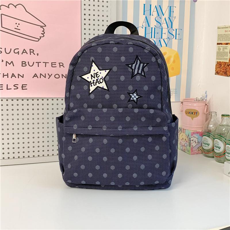 Schoolbag Korean star plaid polka dot backpack female student schoolbag college style commuting large capacity dirt resistant backpack
