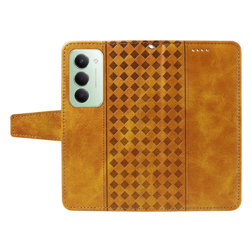 For Xiaomi Redmi 15 4G (EU) (171mm) Leather Case Wallet Stand Grids Imprinted Phone Cover with Strap