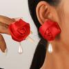 Fashion Pearl Cloth Rose Flower Earrings For Women Jewelry Trending New Luxury Women's French Sweet Pearl Drop Earrings