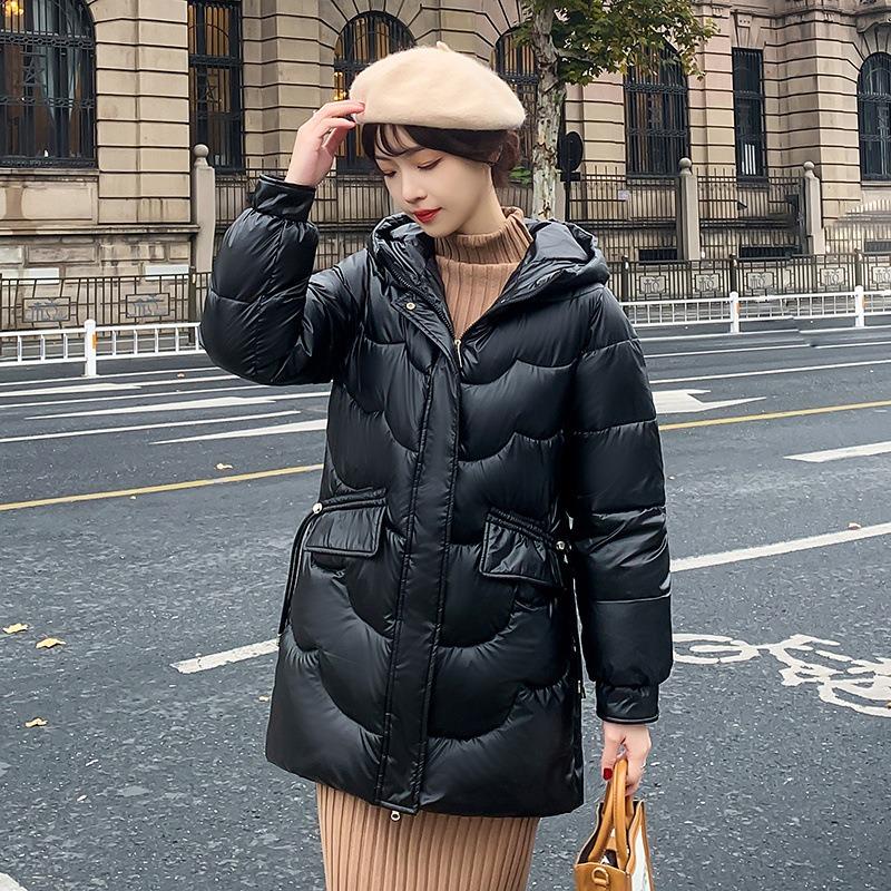Glossy leave-in down cotton-padded jacket women's medium and long loose winter jacket cotton-padded jacket new trendy