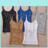 Polyester Sequin Tank Top For Women Spring Slim Fit Casual Blouse