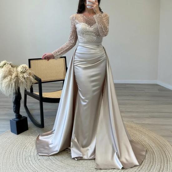Sequin Sheer Mesh Long Sleeve Maxi Dress for Women Flowy Glitter A-line Long Dress Formal Cocktail Evening Gown
