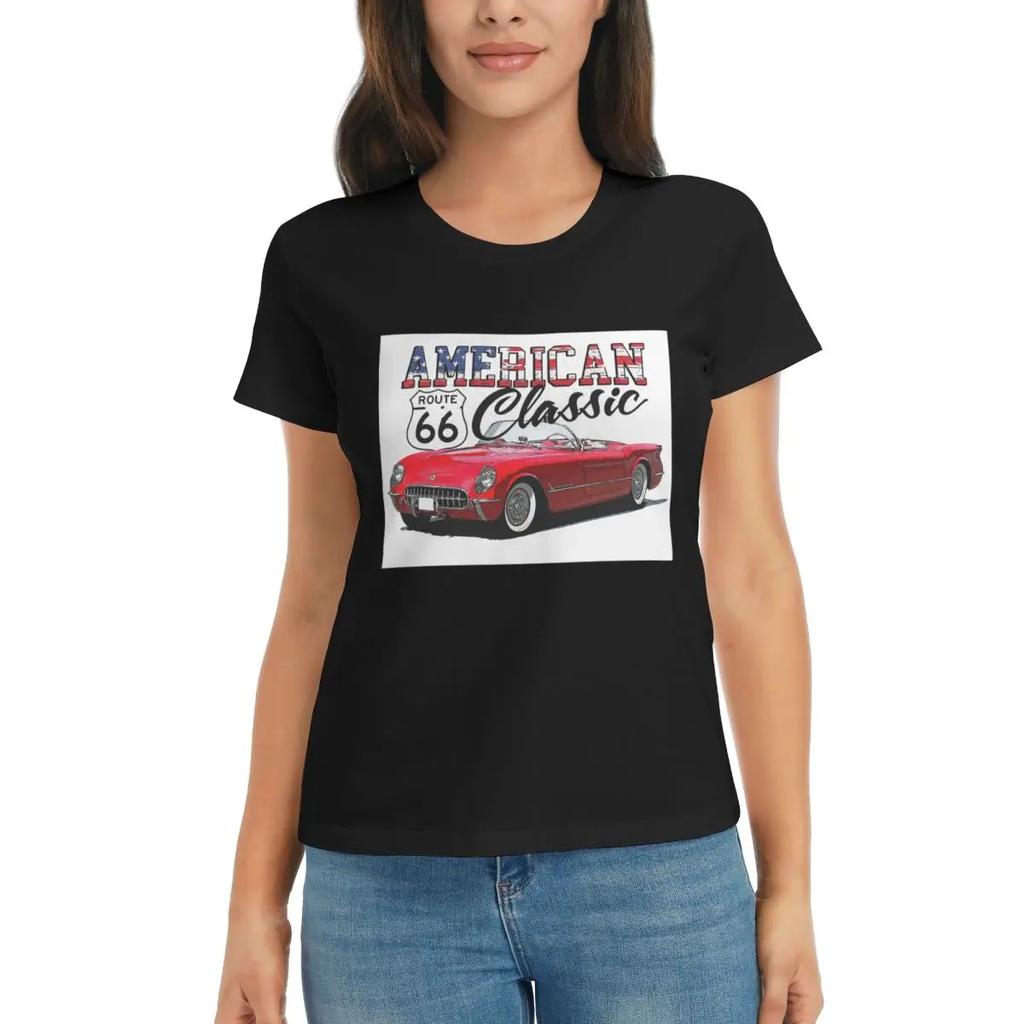 Women TShirt Classic Corvette Car Summer Short Sleeve Tees Crew Neck Cotton T Shirts Clothes Tops Streetwear