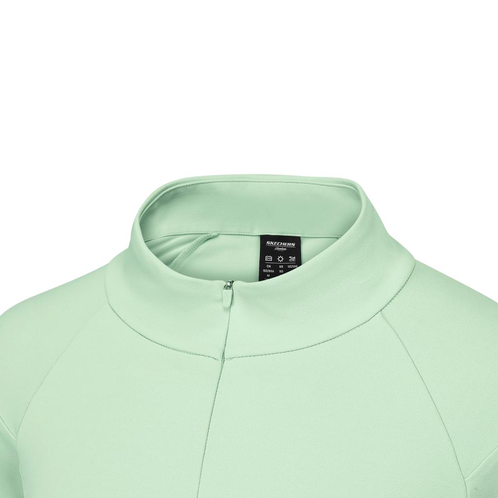 Skechers Freedom Fitness Logo Slim Fit Stand Collar Knitted Long Sleeve T-Shirt Women tops Smoke-Green P125W105-0312