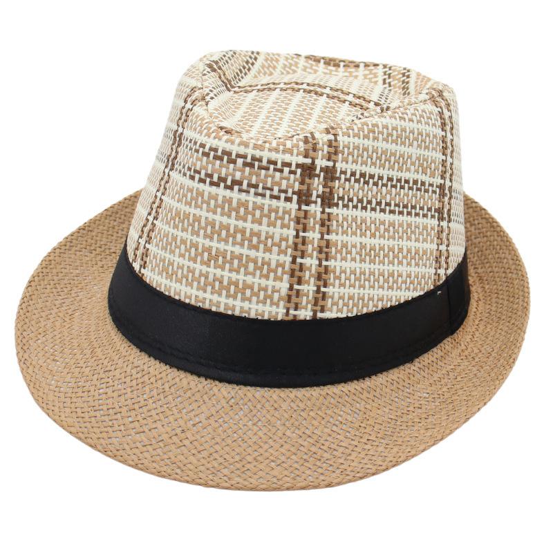 Vintage Strohhut Leinen Kühlender Hut Kurzer Schirm Karierter Schirmstreifen Gestreifte Bar Jazzhut Herren- Und Damenwestern Zylinder