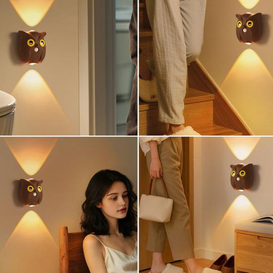 Owl Wall Lamp Rechargeable Motion Sensor Light with Dual-Glow Up And Down Soft Lighting Magnetic No-Drill