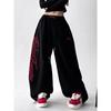 Christmas Red Letter Sweatpants Women Loose Vintage Hip Hop American Pant High Waist Bf Streetwear Pockets Lace Up Wide Leg Pans