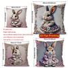 2D Cute Bunny Dressed Up Cushion Covers Pattern Cushion Cover Suitable For Sofa Bedroom Car Pillow Cover