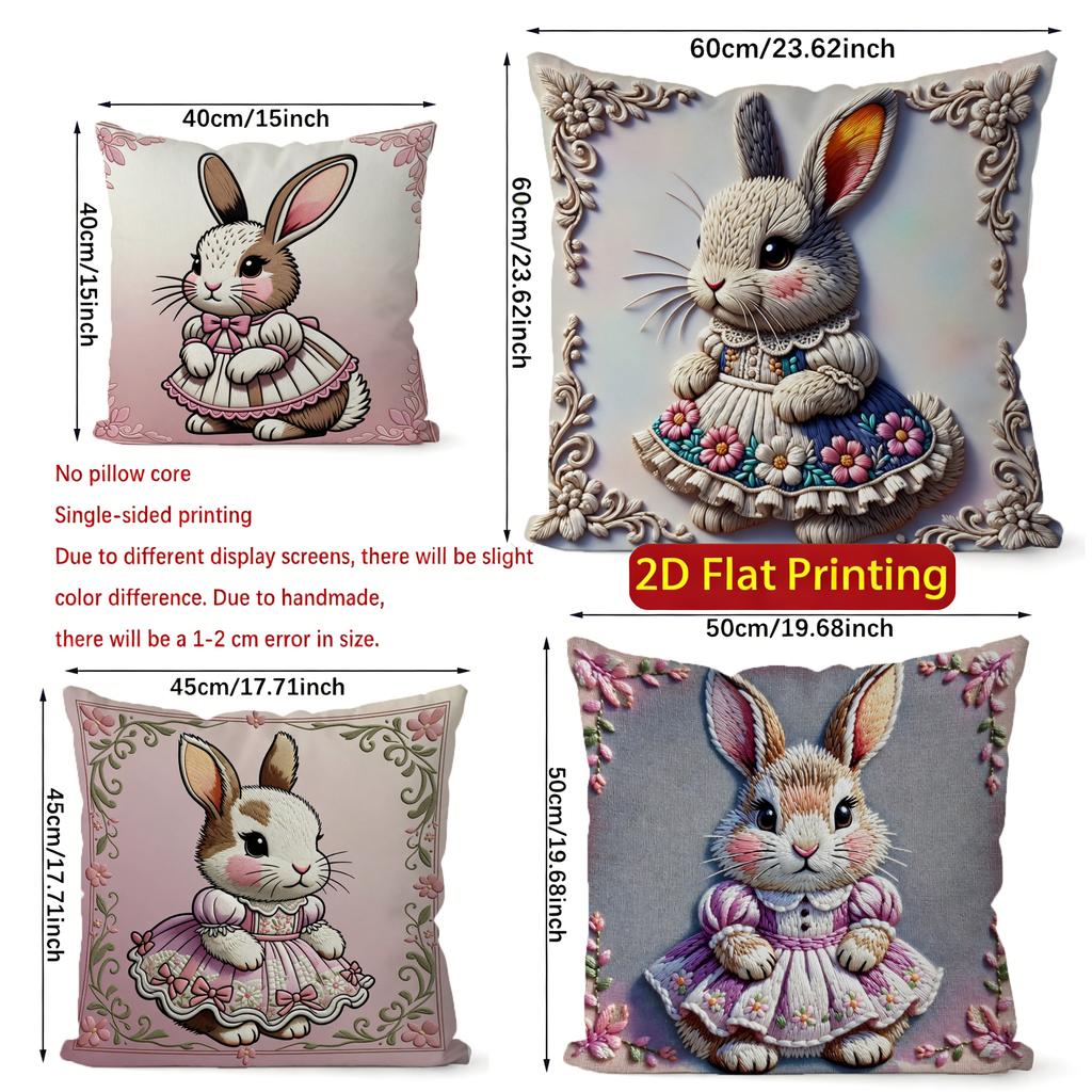 2D Cute Bunny Dressed Up Cushion Covers Pattern Cushion Cover Suitable For Sofa Bedroom Car Pillow Cover