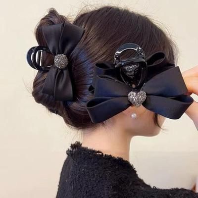 Elegant Temperament Fabric Bow Hair Clip for Woman Rhinestone Love Shark Clip Girl Ponytail Hair Clamp Hair