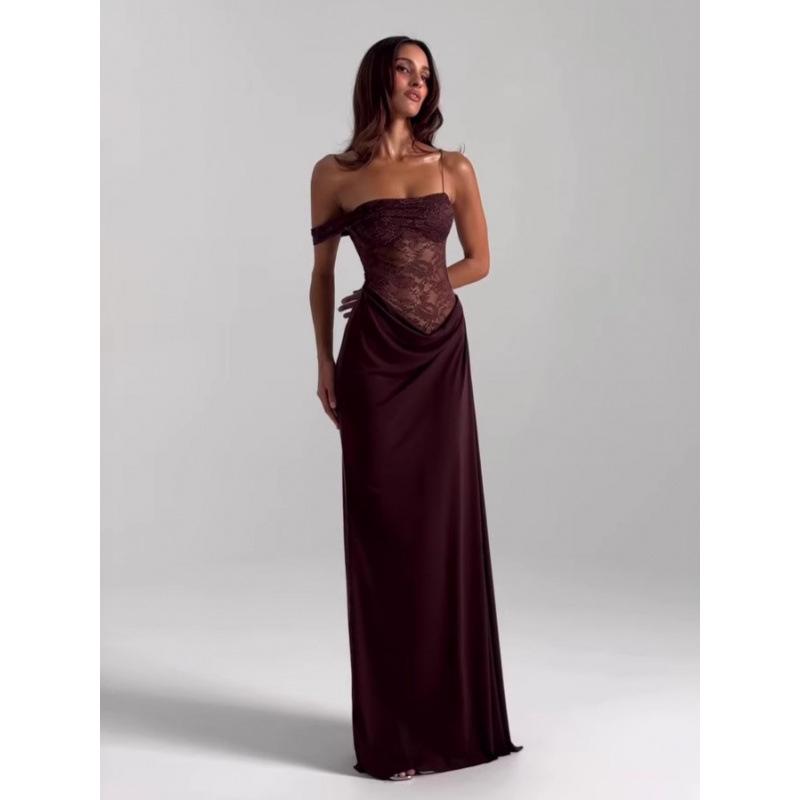 2025 Off-Shoulder Lace Strapless High-Waist Hollow Long Solid Dress