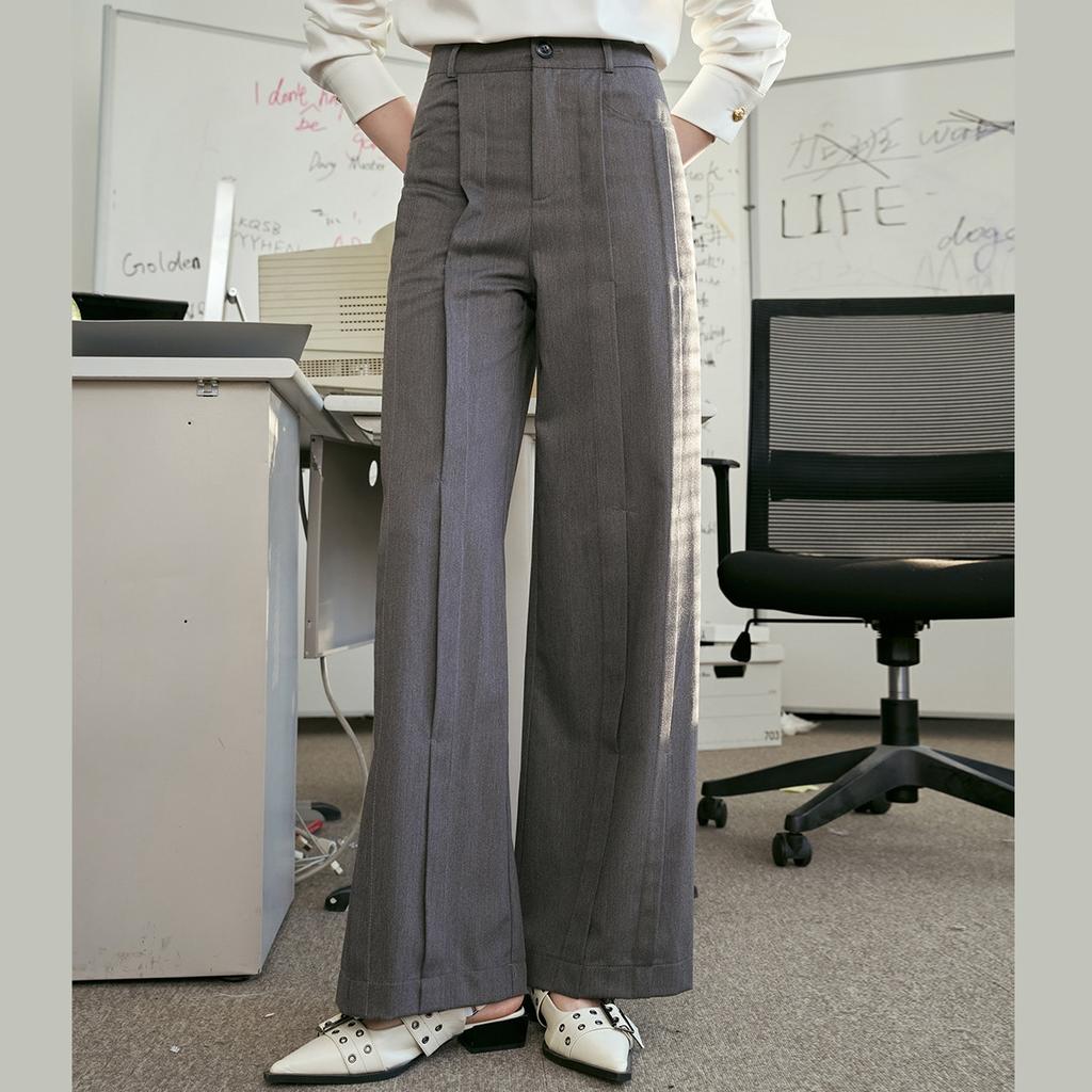 A02 premium pleated straight leg casual pants for slimming, high waisted commuting style women's trousers
