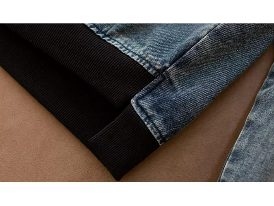 Giacca di Jeans Retro Usurata Stile Coreano con Patchwork a Coste