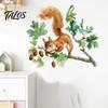 Watercolor Squirrel Stickers Wall Sticker, Cute Tree Branch Decal, Non Adhesive Window Film Forest Animal Mural Art for Living Room, Bedroom, Nursery