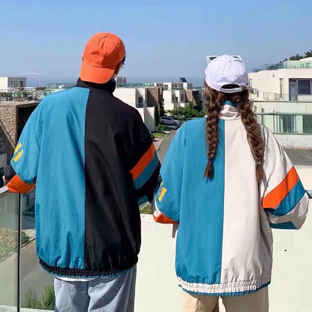 Herren und Damen Lockere Passform Jacke Klassischer Stil Stehkragen Langarm Street Baseball Jacke Mantel Color Blocking Liebhaber Mantel für Herbst Winter