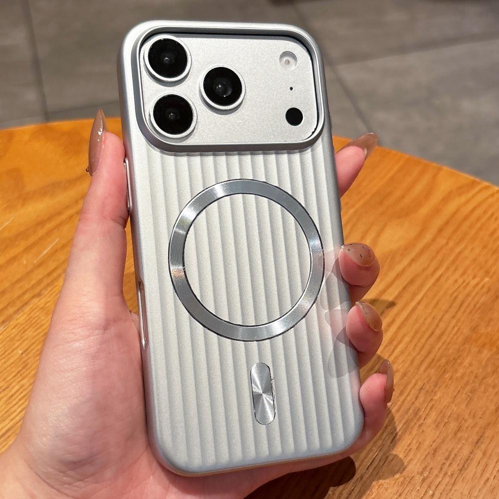 Matte Corrugated For Magsafe Magnetic Case For iPhone 17 Pro Max 17E 16 15 Plus 14 13 12 Luggage Striped Textured Thin PC Cover